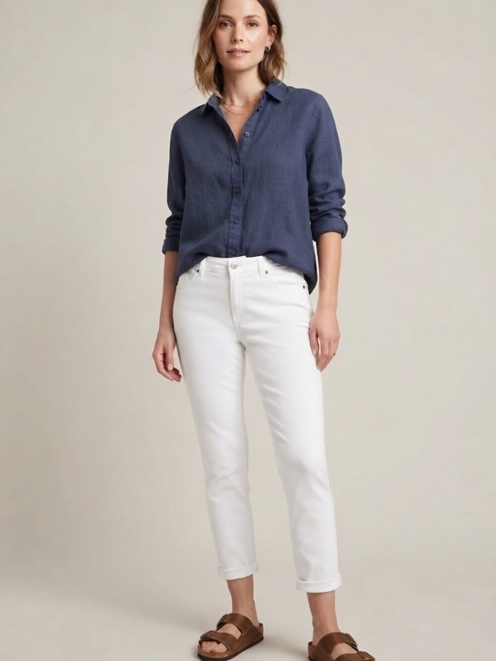 d. jeans White Slim Fit Cropped Pants 5-Pocket Coastal Nautical Preppy Stretch